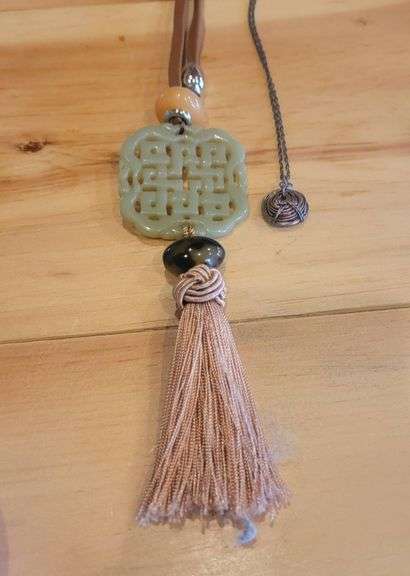 Jade-Inspired Pendant Necklace with Tassel
