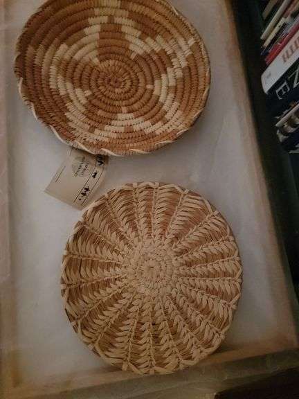 Two papago Indian woven grass baskets