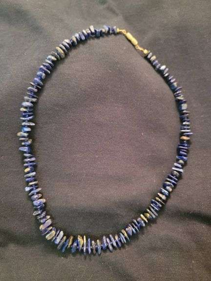 Lapis Lazuli Bead Necklace with Gold-Tone Clasp