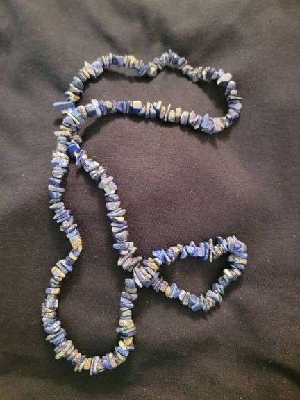 Chunky Blue Lapis Lazuli Chip Bead Necklace,long