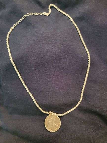 925 Italy Necklace with 1945 Walking Liberty Half Dollar Pendant