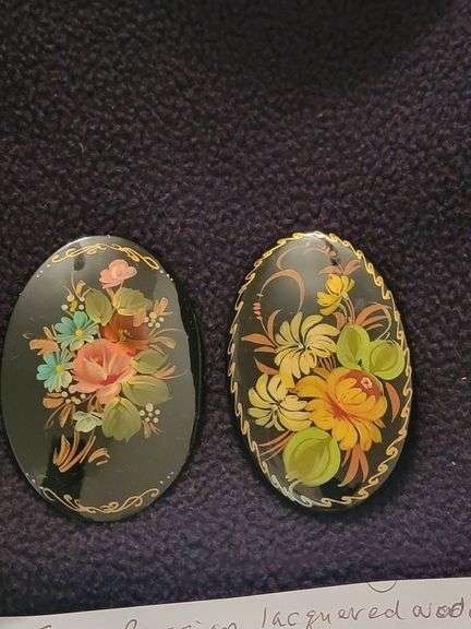 Russian Hand-Painted Lacquered Brooches