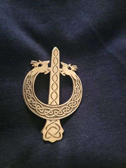 Celtic-Inspired Brooch with Sword and Animal Motif 17.2 g