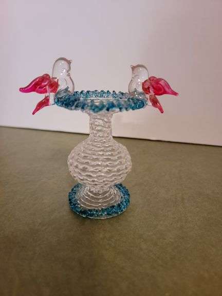 Vintage Hand Spun Glass Birdbath