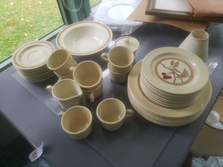 Approx. 34 Pieces Of Wild Cherry Ironstone Anchor Hocking Dishes