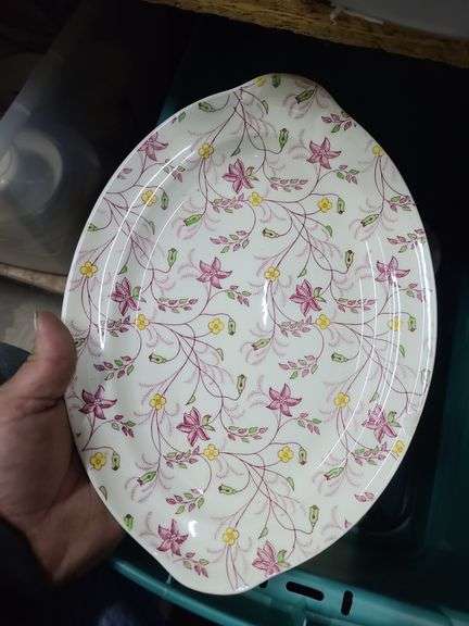 Tote of Taylor Smith Taylor China Set, 43pcs, Some Minor Chipping