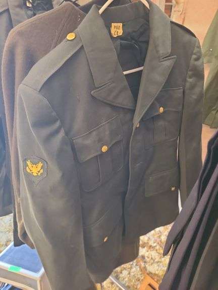 Sizes S, And 36R Army Jackets, Black Jacket, 3 Hats And 2 Pairs Of Pants