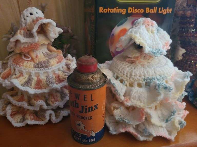 Snow Globe, Crocheted Dolls, Disco Ball, And Decor