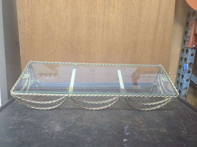 Gold Twisted Metal, Glass Hanging Shelf