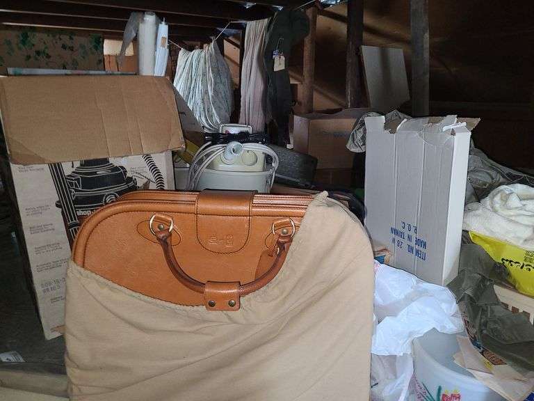 Contents Of Attic, Suitcases, Pictures, Radio, Folding Chairs, Cradle, Vacuum, High Chair, And Rugs