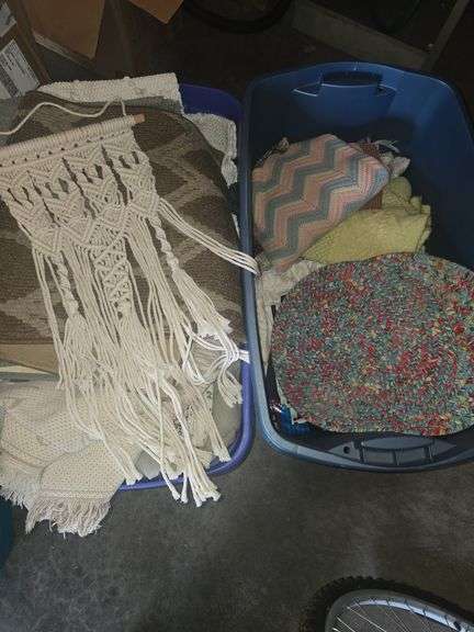 2 Totes Full of Various Blankets, Rugs, Placemats