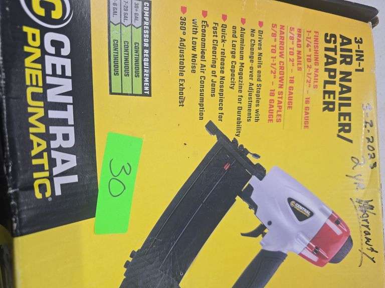 Central Pneumatic 16/18 Gauge 3-in-1 Air Nailer/Stapler