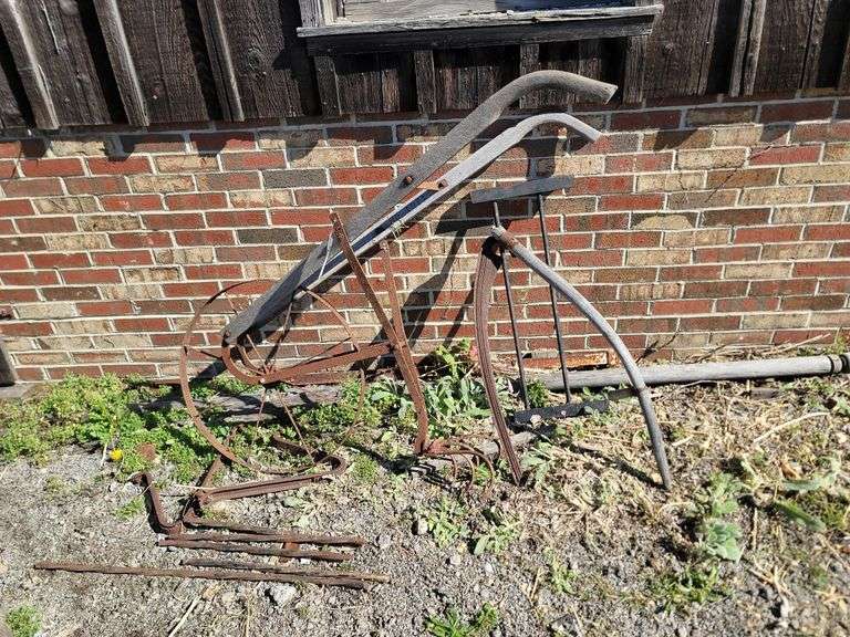 Approx 1900 Wheel Push Cultivator/ Garden Plow & scythe