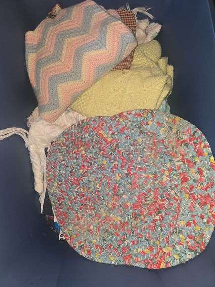 2 Totes Full of Various Blankets, Rugs, Placemats