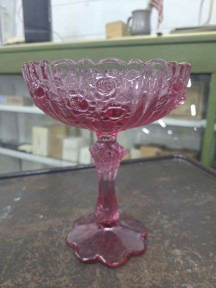 Vintage Fenton Rose Colonial Pink Round Footed Compote