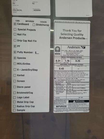 Large Andersen Sliding Glass Door Approx. 72"x96"