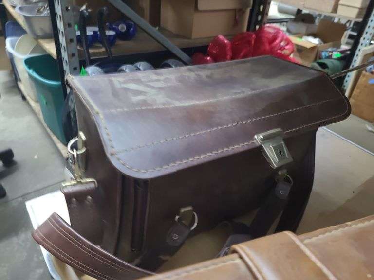 Assorted Cameras And 2 Leather Bags