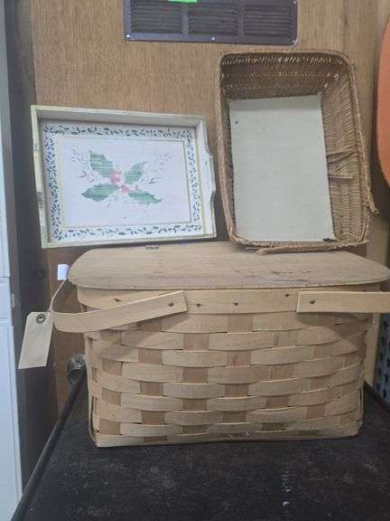 Woven Picnic Basket, Wicker Basket, Wooden Serving Tray