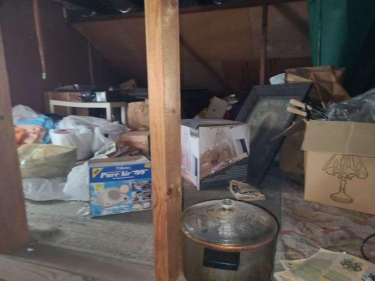 Contents Of Attic, Suitcases, Pictures, Radio, Folding Chairs, Cradle, Vacuum, High Chair, And Rugs