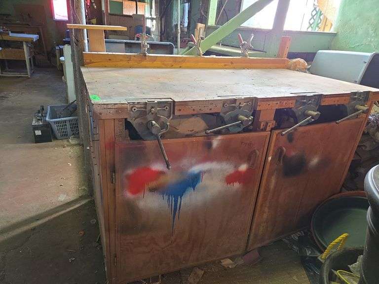 Work Bench W/ 4 Vises Approx 63" x 35" x 40" Tall ( Bench Has To Be Removed From Step