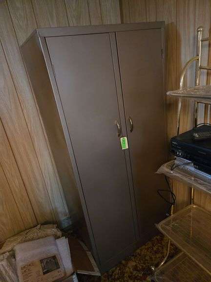 Metal Cabinet Only Contents Excluded  Approx 30" x 2" x 64" Tall Pickup At End Of Auction