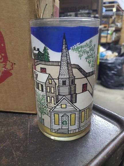 2 Boxes Of 16 Pc. Festive Dish Set, Glasses, And Metal Trays