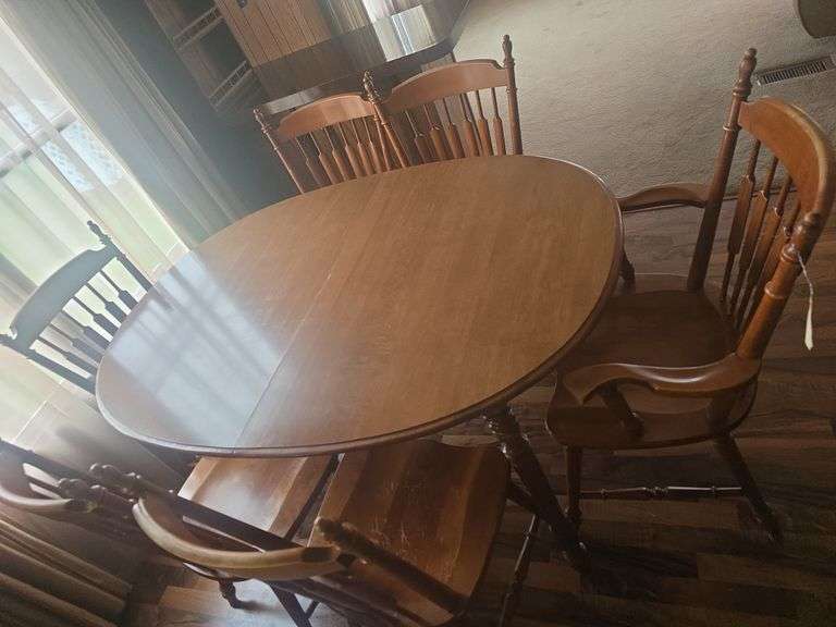 Dining Table And 6 Chairs (Approx. 58" × 41" Plus 2 Leaves)