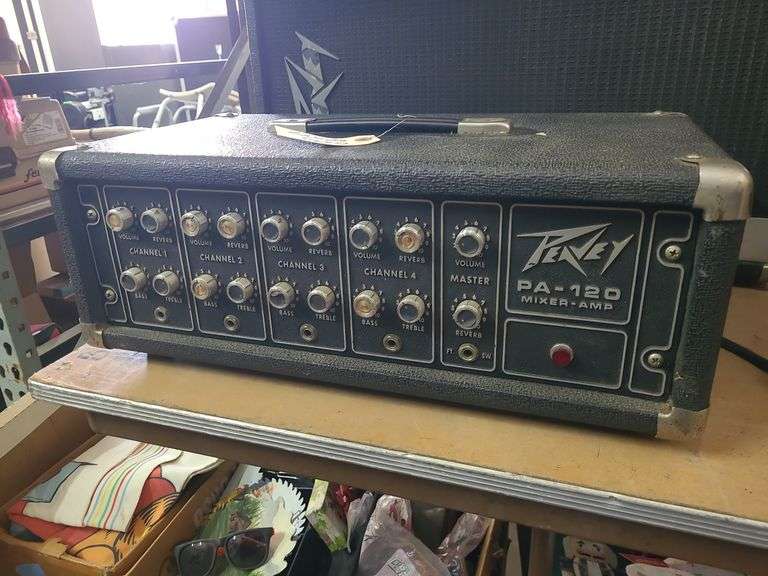 2 Peavey Speakers And Peavey PA-120 Mixer Amp