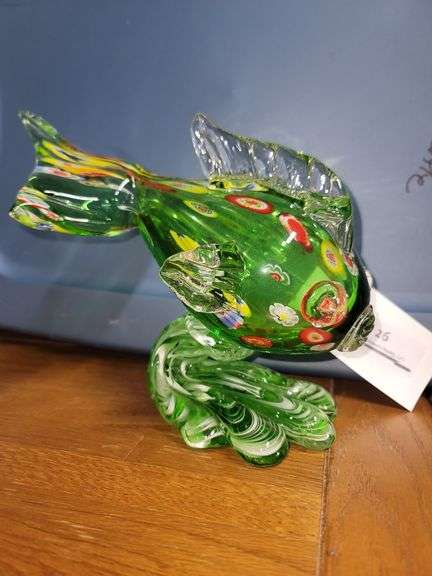 Murano Glass Fish Figurine Made With The Millefiori Technique.