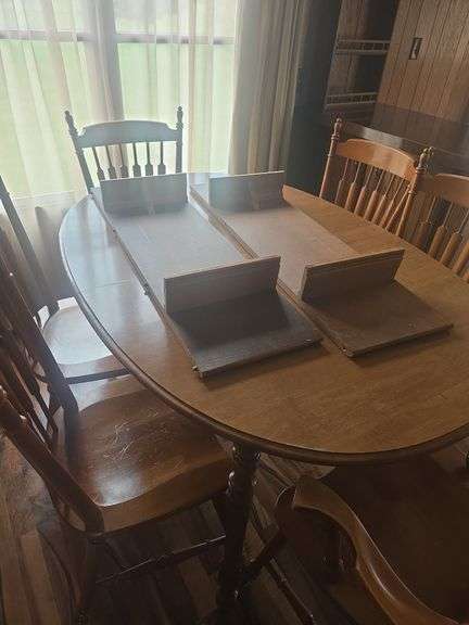 Dining Table And 6 Chairs (Approx. 58" × 41" Plus 2 Leaves)
