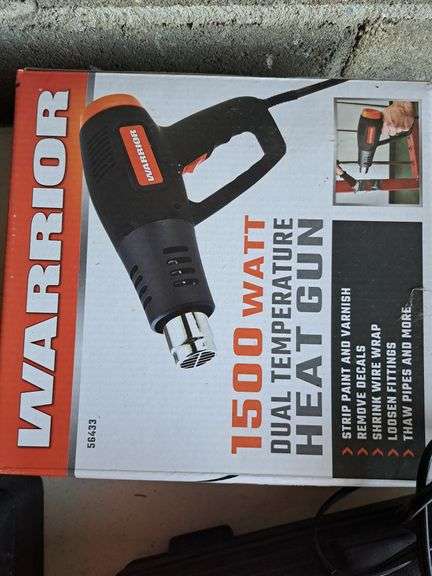 1 small hair dryer, 1 black and Decker heat gun, 1 warrior heat gun