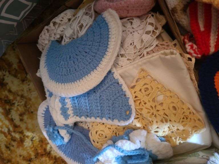 Suitcase And Crocheted Hot Pads