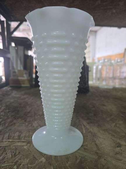 White Hobnail Milk Glass Vase, Cookie Jar