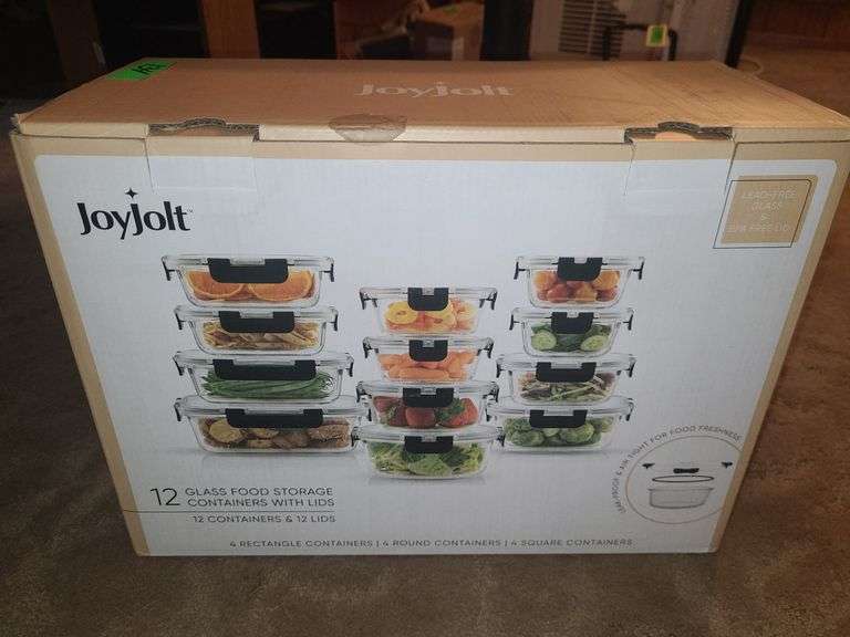 Joy Jolt 12 Glass Food Storage Containers New In Box - Baer Auctioneers ...