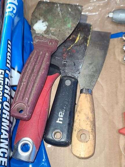 Four Scrapers, Rivets Gun, Nibbler and Concrete Finishing Tool