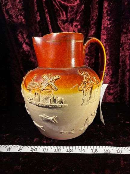 Two-Tone Glaze Doulton Jug with English Countryside Scenes