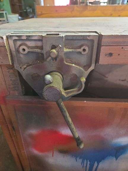 Work Bench W/ 4 Vises Approx 63" x 35" x 40" Tall ( Bench Has To Be Removed From Step