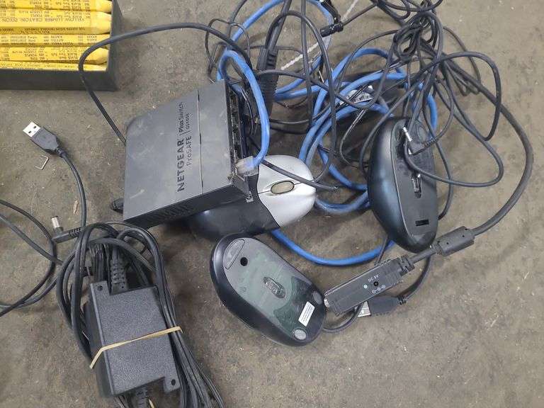 Lumber Crayons, Staples, Dynex Ethernet Switches, Mouse, And Power Cords