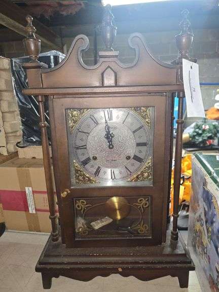 Stellar 31-Day Wood Case Pendulum Clock, Collectible 6" Vintage Avon China Ivory Porcelain Winter Rose Mantel Table Clock