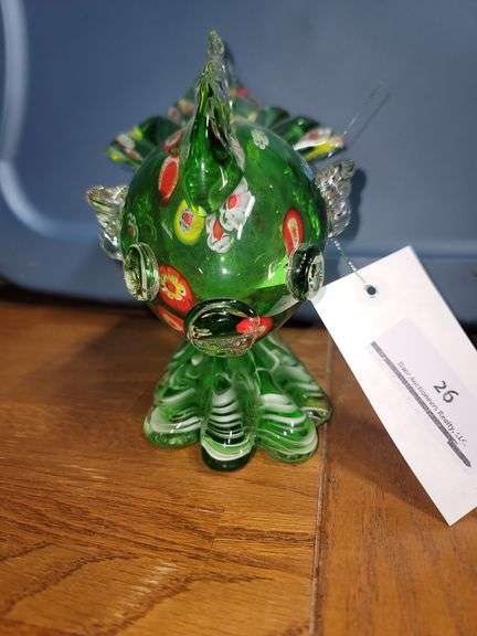 Murano Glass Fish Figurine Made With The Millefiori Technique.