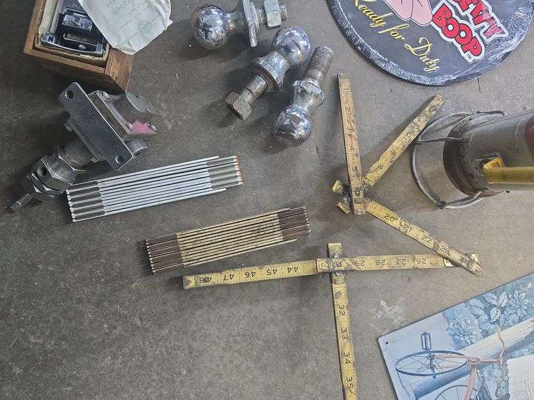 Tote of Ball Hitches, Metal Signs, Holster, Lock Box