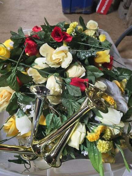 Tote of Artificial Flowers, Decorative Candle Holders