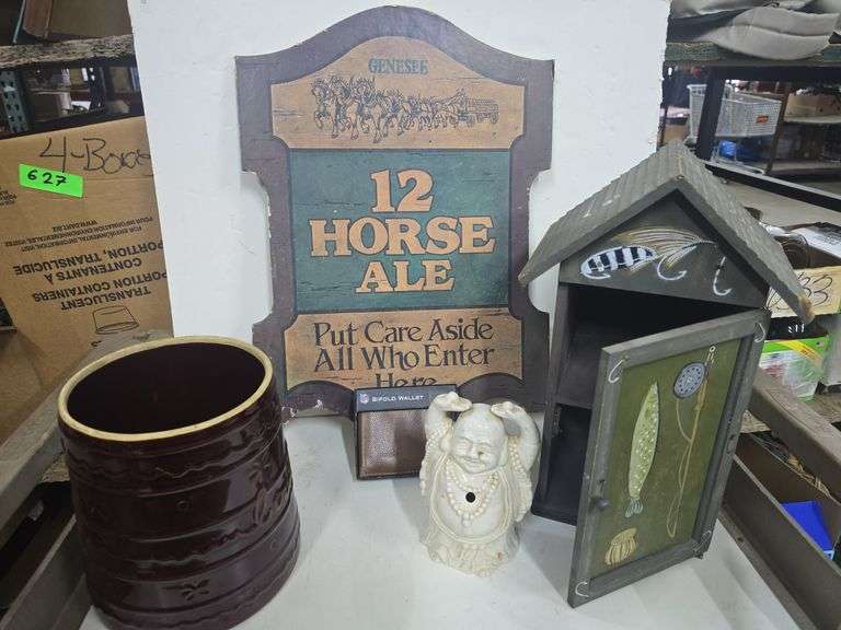 3 Boxes, Picture Frames, Figurines, Table Covers, Cookie Jar, Hot Wheels, Sign,  And Decor