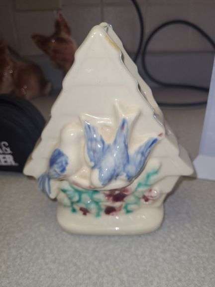 Vintage Shawnee Wall Pocket Blue Bird House Ceramic Vase Planter