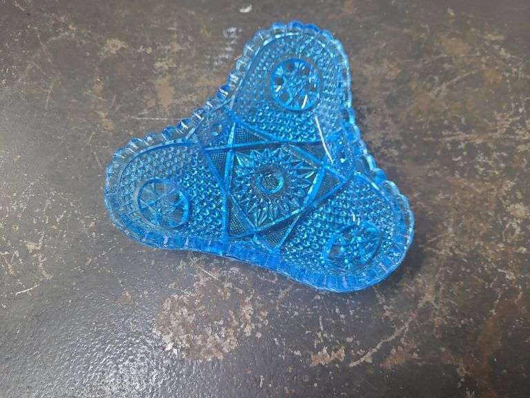 Vintage Cut Glass Sawtooth Amber Dish