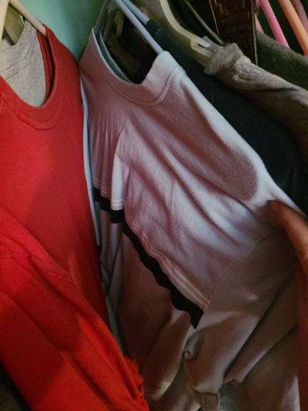 Contents Of Closet, Shirts, Jeans, And Sweaters Sizes L And M