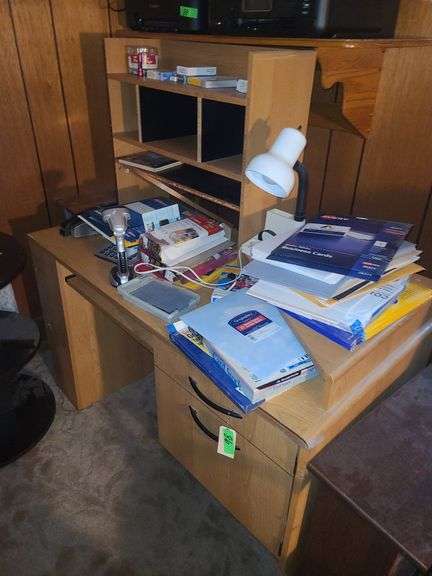 Desk And Contents, Card Stock, Paper, And Lamps (Some Damage)