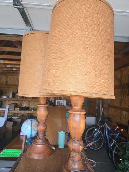 2 Wooden Base Table Lamps