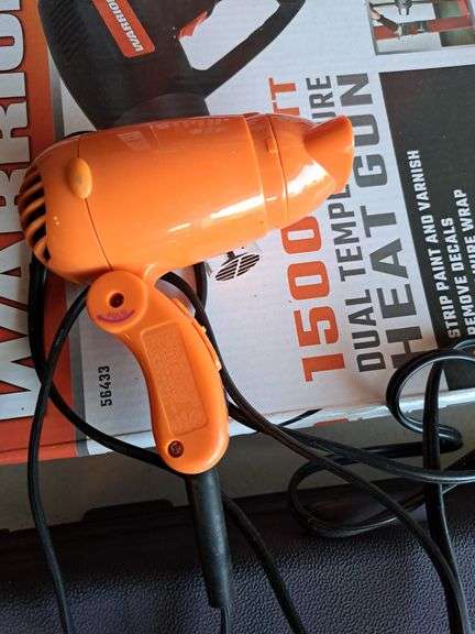 1 small hair dryer, 1 black and Decker heat gun, 1 warrior heat gun
