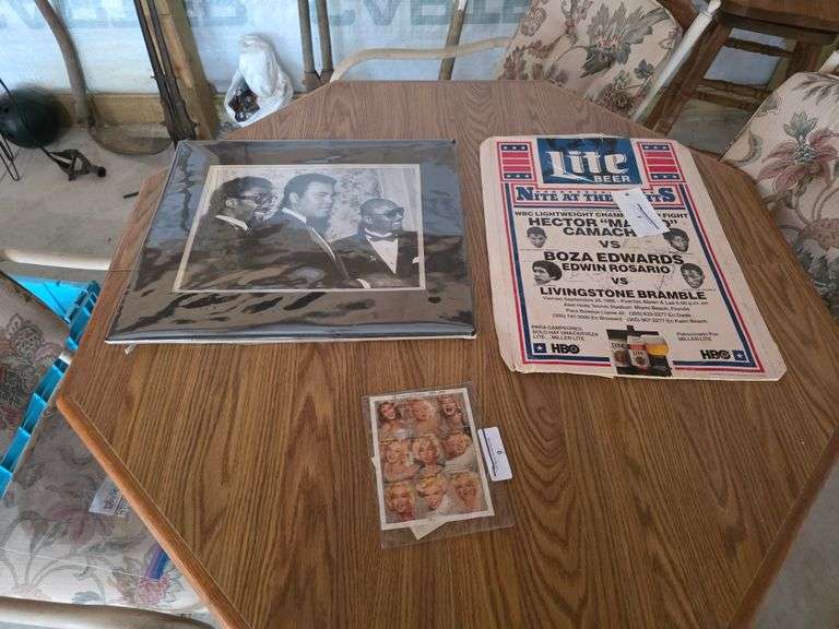 Marilyn Monroe Stamps w/ COA, Lite Beer "Night At The Fights" Boxing Poster, Muhammed Ali Print